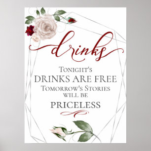 Grappig Gratis Dranken Bar Menu Bord Blush Roze Poster