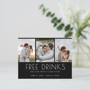Grappig Gratis Drinken 3 Foto bruiloft Save the Da Aankondigingskaart