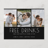 Grappig Gratis Drinken 3 Foto bruiloft Save the Da Aankondigingskaart (Voorkant)