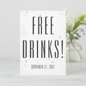 Grappig Gratis Drinken Gouden Sparkle Bruiloft Save The Date (Staand voorkant)