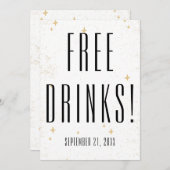 Grappig Gratis Drinken Gouden Sparkle Bruiloft Save The Date (Voorkant / Achterkant)