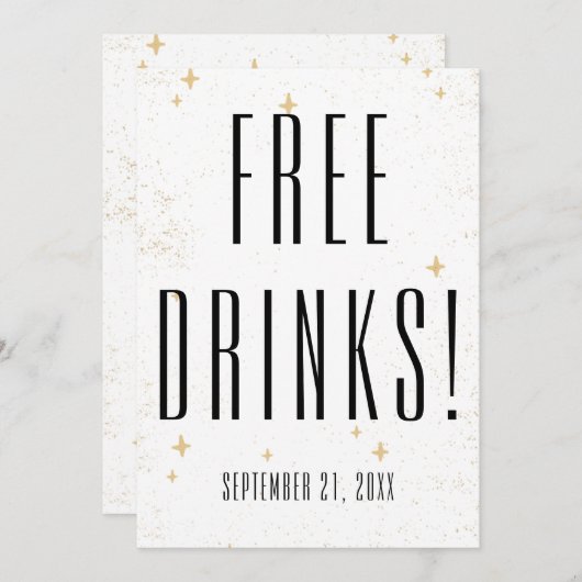 Grappig Gratis Drinken Gouden Sparkle Bruiloft Save The Date (Voorkant / Achterkant)