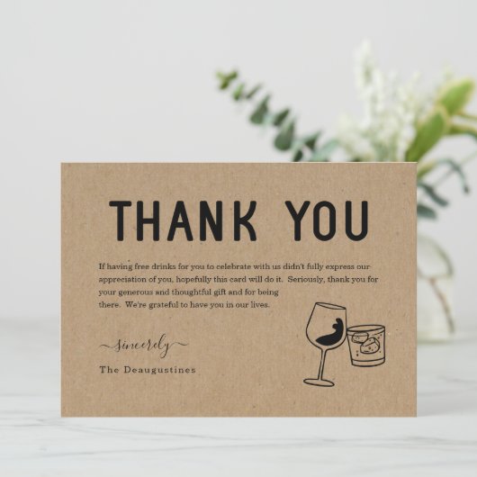 Grappig gratis Drinken Hartelijk dank Bedankkaart (Staand voorkant)