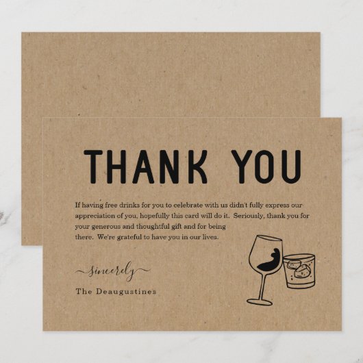 Grappig gratis Drinken Hartelijk dank Bedankkaart (Voorkant / Achterkant)