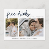 Grappig Gratis Drinken Twee Foto Bruiloft Save the Aankondigingskaart (Voorkant)