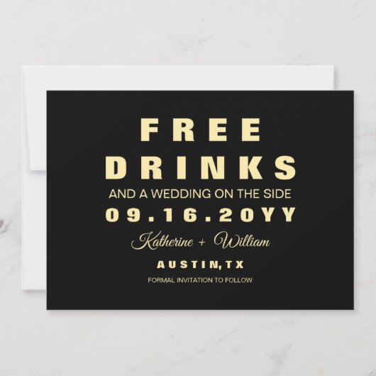 Grappig Gratis Drinken Zwart Foto Save the Date Ka (Voorkant)