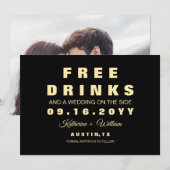 Grappig Gratis Drinken Zwart Foto Save the Date Ka (Voorkant / Achterkant)