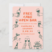 Grappig gratis taart open bar drinken retro eigent save the date (Voorkant)