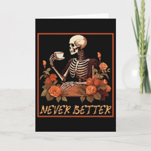 Grappig Griezelige Skelet Met Koffie En Bloemen Ha Kaart