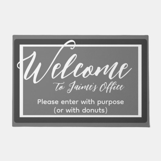 Grappig Grijs Aangepaste Naam Kantoor Werkplaats D Deurmat (Voorkant)