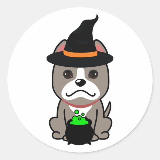 Grappig grijs hond is een heks ronde sticker (Voorkant)