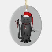 Grappig grijs Kerst kat Keramisch Ornament (Rechts)