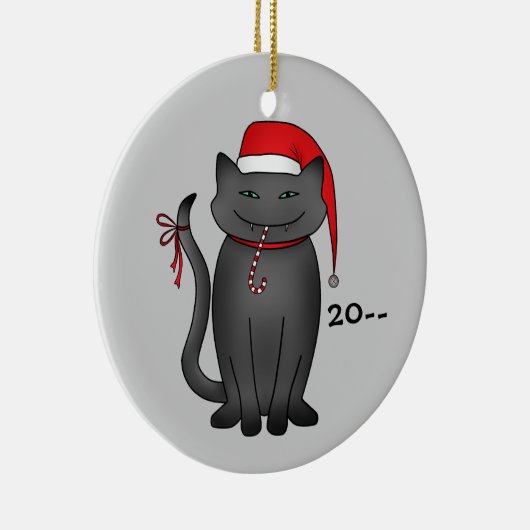 Grappig grijs Kerst kat Keramisch Ornament (Rechts)