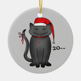Grappig grijs Kerst kat Keramisch Ornament