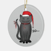 Grappig grijs Kerst kat Keramisch Ornament (Links)