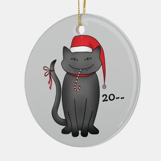 Grappig grijs Kerst kat Keramisch Ornament (Links)