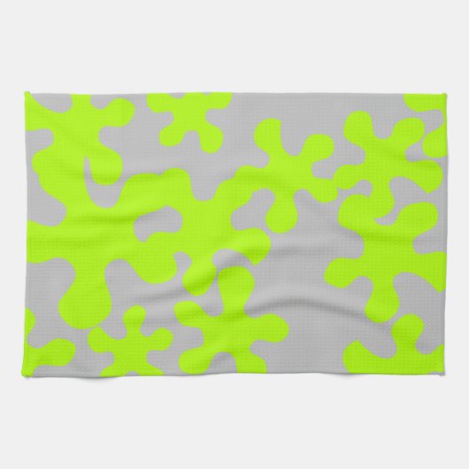 Grappig grijs neongroen slijmpatroon modern theedoek (Horizontaal)