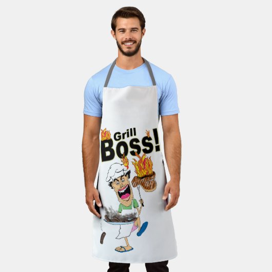 Grappig "Grill Boss" BBQ Schort (Gedragen)