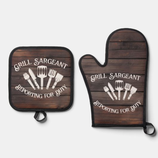 Grappig Grillcadeau voor mannen: Grill Sargeant Ovenwant & Pannenlap Set (Voorkant)