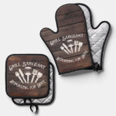 Grappig Grillcadeau voor mannen: Grill Sargeant Ovenwant & Pannenlap Set (Voorkant / Achterkant)