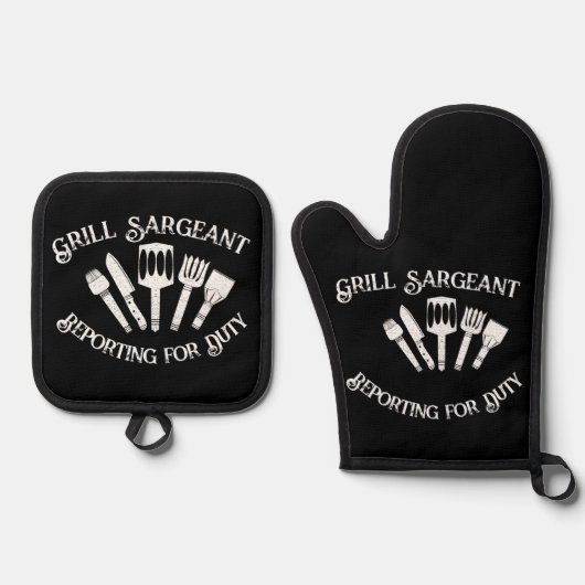Grappig Grillcadeau voor mannen: Grill Sargeant Ovenwant & Pannenlap Set (Voorkant)