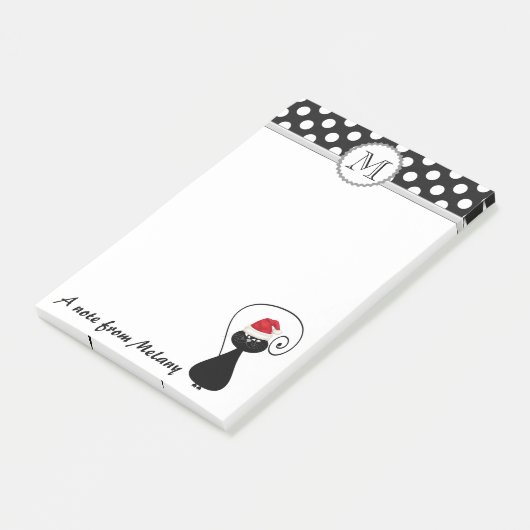 Grappig grillig Santa cat polka dots monogram Post-it® Notes (Schuin)