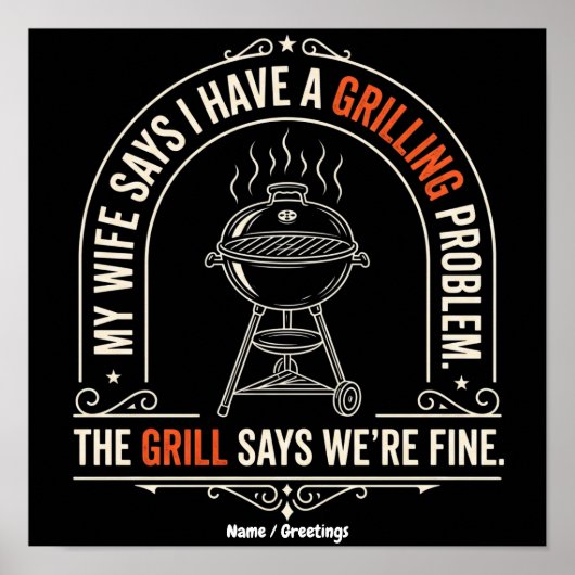 Grappig Grillprobleem BBQ Humor Grill Meester Cade Poster (Voorkant)