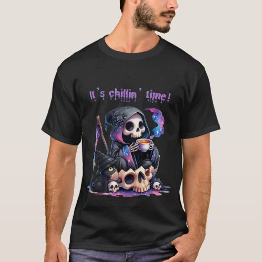 Grappig Grim Reaper Schedel Skelet Het is Chillin T-shirt (Voorkant)