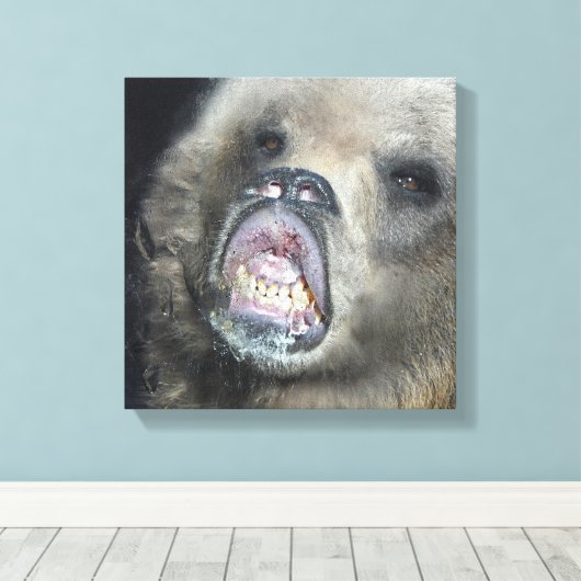 Grappig grizzly Beren welp likken het glasraam Canvas Afdruk (Insitu (Houten vloer))