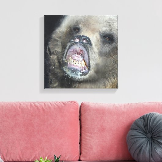 Grappig grizzly Beren welp likken het glasraam Canvas Afdruk (Insitu (Woonkamer))