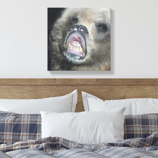 Grappig grizzly Beren welp likken het glasraam Canvas Afdruk (Insitu (Slaapkamer))