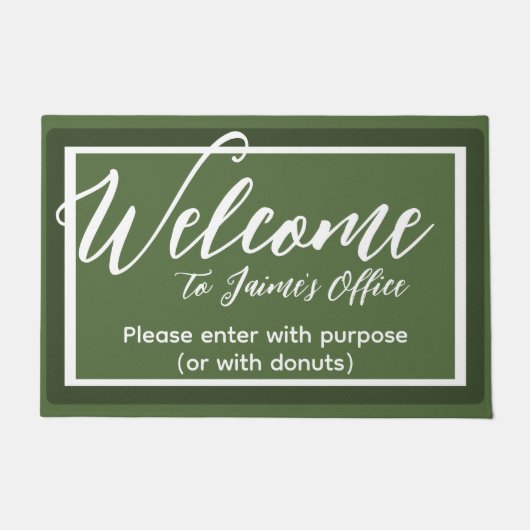 Grappig Groen Aangepaste Naam Kantoor Werkplaats D Deurmat (Voorkant)