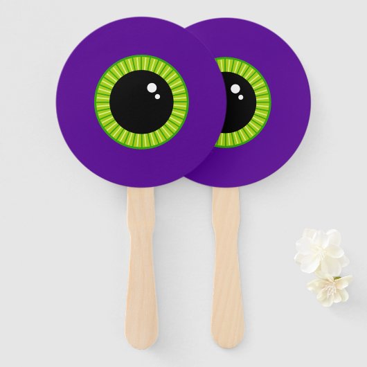 Grappig groen en Paarse Monster Eyeball Handwaaier (Voorkant en achterkant)
