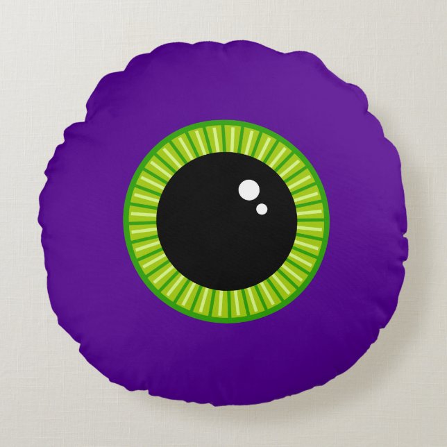 Grappig groen en Paarse Monster Eyeball Rond Kussen (Voorkant)