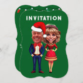 Grappig groen en rood kerstkarikatuur paar kaart (Voorkant / Achterkant)