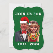 Grappig groen en rood kerstkarikatuur paar kaart (Voorkant)