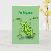 Grappig groen gebeden cartoon illustratie kaart (Gele Bloem)