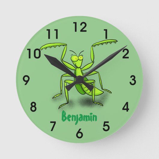 Grappig groen gebeden cartoon illustratie ronde klok (Voorkant)