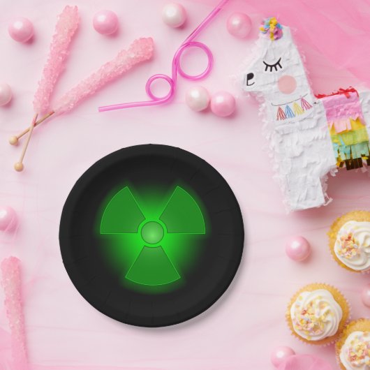 Grappig groen gloeiend radioactiviteitssymbool papieren bordje (Feest)