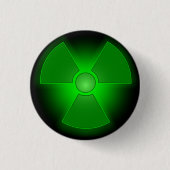 Grappig groen gloeiend radioactiviteitssymbool ronde button 3,2 cm (Voorkant)