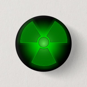 Grappig groen gloeiend radioactiviteitssymbool ronde button 3,2 cm
