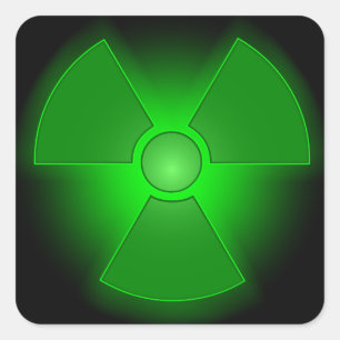 Grappig groen gloeiend radioactiviteitssymbool vierkante sticker