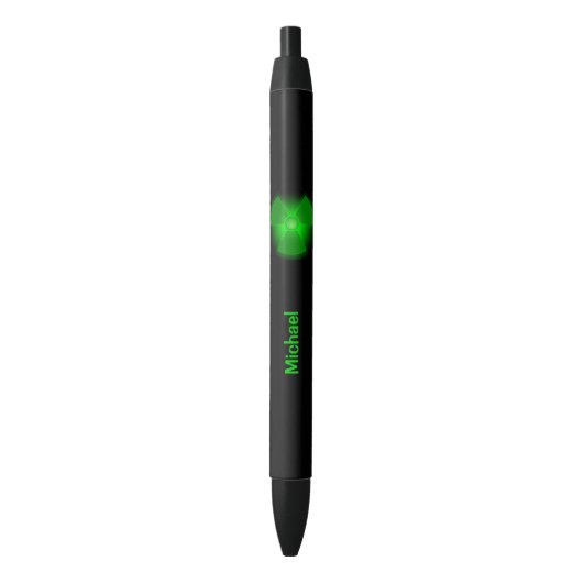 Grappig groen gloeiend radioactiviteitssymbool zwarte inkt pen (Voorkant Verticaal)