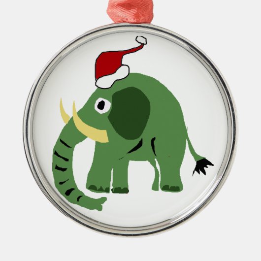 Grappig groen kerstfeest in Santa Hat Metalen Ornament (Voorkant)