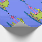 Grappig groen kikker- en vliegpatroon cartoon cadeaupapier (Hoek)