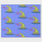 Grappig groen kikker- en vliegpatroon cartoon cadeaupapier (Vlak)