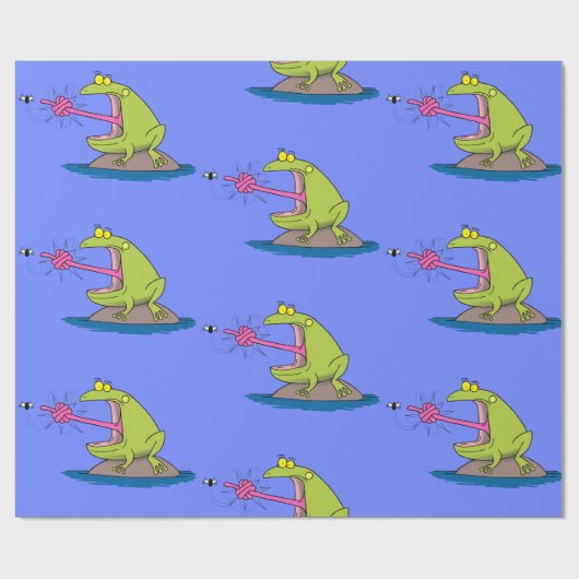 Grappig groen kikker- en vliegpatroon cartoon cadeaupapier (Vlak)