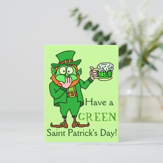 Grappig groen Leprechaun Saint Patrick's Briefkaart (Staand voorkant)