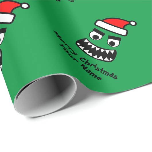 Grappig groen monster kinderkerst inpakpapier (Rol Hoek)