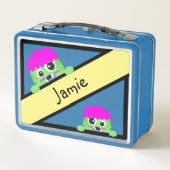 Grappig groen monster met roze haar school buddy (Achterkant)